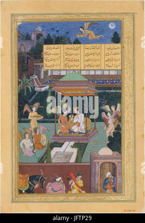 Die Geschichte der Prinzessin von der blauen Pavillion-The Jugend der Rum ist unterhalten in einem Garten von einer Fee und ihre Jungfrauen, Folio ein Chadidscha (Quintett) von Amir Khusrau Dihlavi MET DT4797 Stockfoto