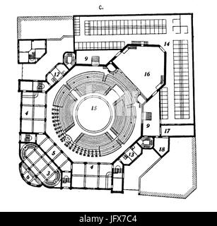 Apollo-Theater Düsseldorf sterben Architektur des XX. Jahrhunderts - Zeitschrift Für moderne Baukunst. Jahrgang 1901; Nr. 37, Grundriss C Theater Umgebaut Zum Zirkus Mit Manege Und Wassergraben Stockfoto