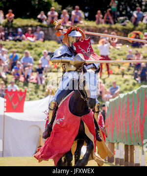 Fechten in Carisbrooke Castle auf der Isle Of Wight. English Heritage und Sport Science Center an der University of Bath ergab, dass die heutige jouteurs der ultimative Allround-Sportler, Kombination von vergleichbarem Fitness und Kraft, um ein Profi-Fußballer, ein Top-Tennis-Spieler und ein Formel-1-Fahrer sind. Stockfoto