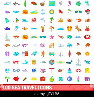 100 Meer Reisen Icons set, cartoon-Stil Stock Vektor