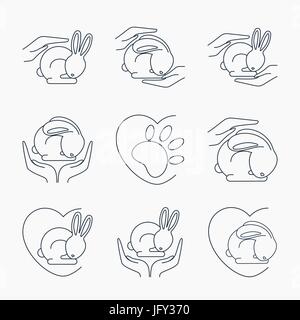 Tierquälerei kostenloses Logo. Nicht an Tieren Symbolsatz getestet Stock Vektor
