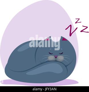 Vektor-Illustration süß schlafenden fetthaltige smokey blaue Katze Stock Vektor