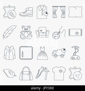 Auflistung der Gliederung chemische Reinigung Symbole. Reihe von Wäsche icons Stock Vektor