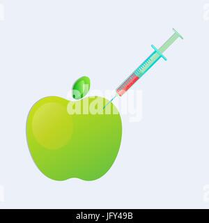 Genetic Engineering. GVO. Apfel mit Spritze Stock Vektor