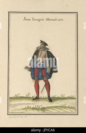 Ensemble de Gravuren de Kostüme d ' Allemagne du XVIe siècle.f077 Stockfoto