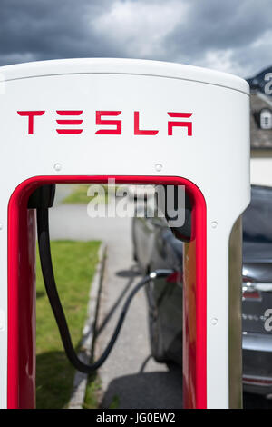 Tesla-Kompressor-Station in Eidfjord, Norwegen Stockfoto