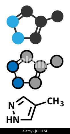 Fomepizol Molekül. Gegenmittel zur Behandlung von Methanol und Ethylenglykol-Vergiftung. Konventionelle Skelettformel und stilisierte Darstellungen. Stock Vektor