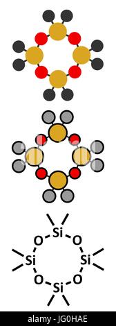 Octamethylcyclotetrasiloxane (D4 Silikon) Molekül. Konventionelle Skelettformel und stilisierte Darstellungen. Stock Vektor