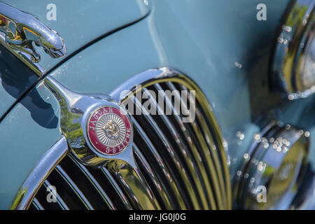 Kühler Kühlergrill, Abzeichen und Hood Ornament von Jaguar 3,8 Liter Stockfoto