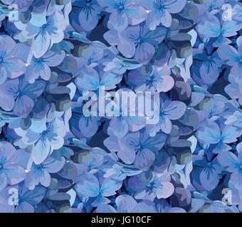 Hydrangea Hortensia nahtlose Blumenmuster. Vektor Aquarell lila blau Farbe Vintage Illustration Sommer Herbst Blumen zum Geburtstag, Hochzeit Schmetterling Stock Vektor