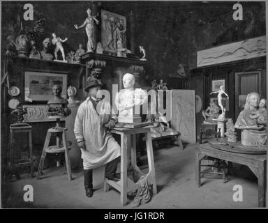De Beeldhouwer Abraham Hesselink in Zijn Atelier, Gefotografeerd door Sigmund Löw 1903 Stockfoto