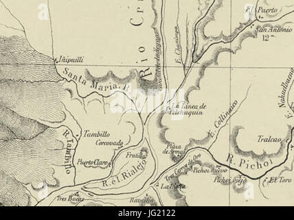 IơB1ipulli y Pelchuquín En el Mapa De La Expedicion de Francisco Vidal Gormaz Stockfoto