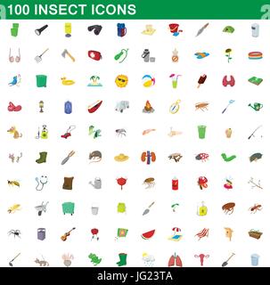 100 Insekt Icons Set, Cartoon-Stil Stock Vektor