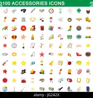 100 Zubehör Icons set, cartoon-Stil Stock Vektor