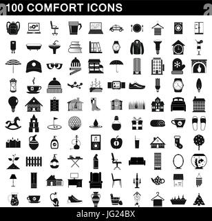100 Komfort Icons Set, einfachen Stil Stock Vektor