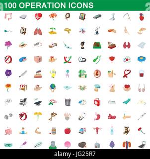 100 Symbole in Betrieb gesetzt, cartoon-Stil Stock Vektor