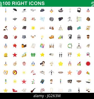 100 richtigen Symbole gesetzt, Cartoon-Stil Stock Vektor