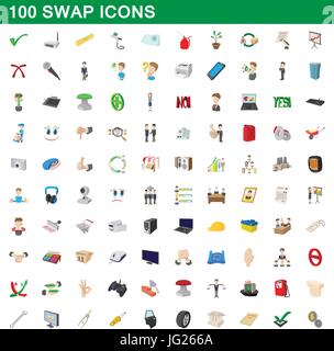 100 Swap Icons set, cartoon-Stil Stock Vektor