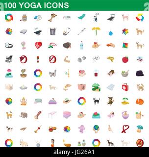 100 Yoga-Icons set, cartoon-Stil Stock Vektor