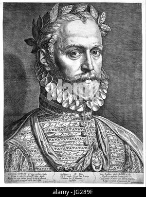 Ein Werk von Isaac Duchemin, das Jan van der Noot darstellt, eine Figur aus der Literatur oder Kunst des 16. Jahrhunderts, die sich wahrscheinlich auf seine Rolle in Geschichte oder Kultur konzentriert. Stockfoto