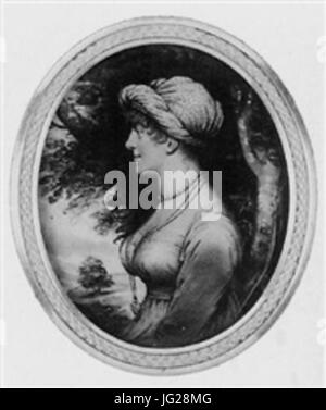 Jane Read A Lady im Kleid Spitze eingefasst ein Herz geformt Medaillon und Perlenkette um den Hals und Turban gesichtet Stockfoto