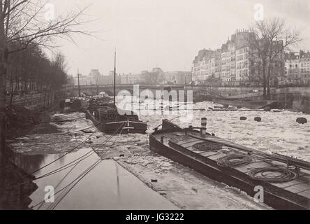 La Seine le 3 Janvier 1880 - Vue du Quai des Orfèvres Stockfoto