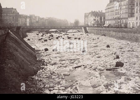 La Seine le 3 Janvier 1880 - Vue du Quai du Marché-Neuf Stockfoto