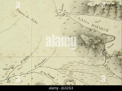 Lago RiơB1ihue En el Mapa de Litoral de Valdivia de Francisco Vidal Gormaz 1837 Stockfoto