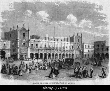 L ' Illustration 1862 Tiefdruck Hotel de Ville Ou Députation de Mexico Stockfoto