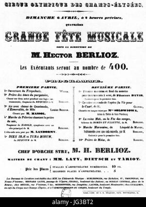 Merkblatt für Berlioz Konzert des 6. April 1845 an Cirque Olympique des Champs-Élysées - Holoman 1989 p 318 Stockfoto