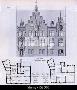 Haus Inselstraße 16 Und 17 in Düsseldorf, Erbaut Durch Josef Kleesattel Im Jahre 1897, Auf-Und Grundriss Stockfoto