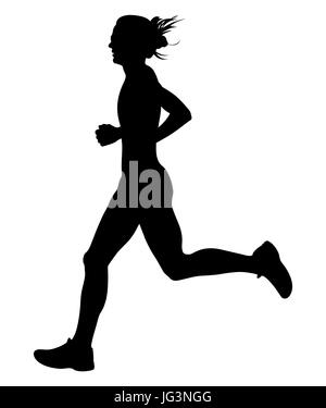 schlanke junge Frau Sportler Läufer schwarze silhouette Stockfoto