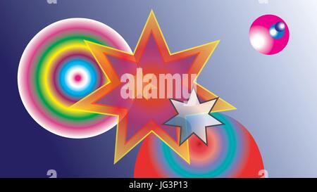 Abstrakte farbige Sterne und bunten Luftballons auf Farbverlauf Hintergrund. Stock Vektor