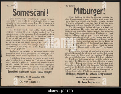 Lyrikpublikation, Zeichnet Die Siebente Kriegsanleihe! -Laibach - Mehrsprachiges Plakat 1917 Stockfoto