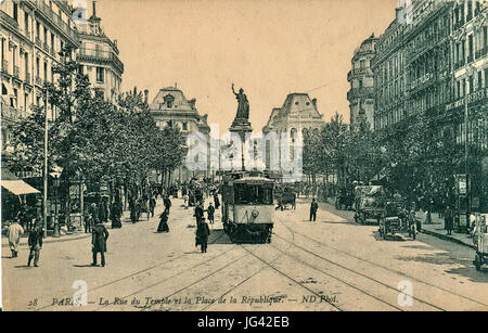 ND 28 - PARIS - La Rue du Temple et La Place De La République Stockfoto