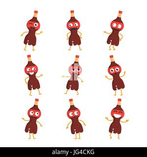 Soda trinken-Cartoon-Figur - moderne Vektor-Set von Maskottchen Illustrationen - tanzen, lachen, eine gute Zeit. Emoticons, Emotionen, kühle surpri Stock Vektor