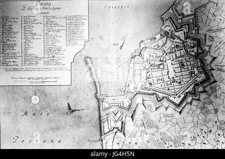 Pianta della Città e Porto di Livorno (1750) Stockfoto