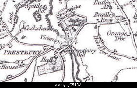 Prestbury in Cheshire 28Bryant Karte 183129 Stockfoto