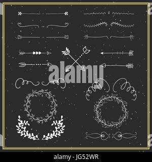 Sammlung von Hand gezeichneten floralen Grenzen, Teiler, Rahmen und Pfeile Stock Vektor