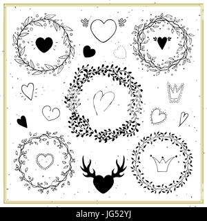 Sammlung von Hand gezeichnet florale Rahmen mit dekorativen Elementen Stock Vektor