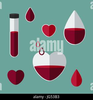 Blut Sammlungskonzept. Blutspende. Reihe von bunten Symbol Stock Vektor