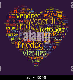 Wort Freitag in verschiedenen Sprachen Word Cloud-Konzept Stockfoto