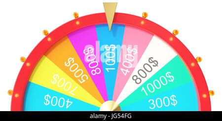 Realistische Vermögen Spinnrad, glückliche Roulette. Bunte Rad von Glück oder Glück. Rad-Vermögen isoliert auf weiss, 3d Illustration Stockfoto