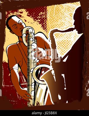 Vektor-Illustration der Saxophonisten auf Grunge Hintergrund Stock Vektor