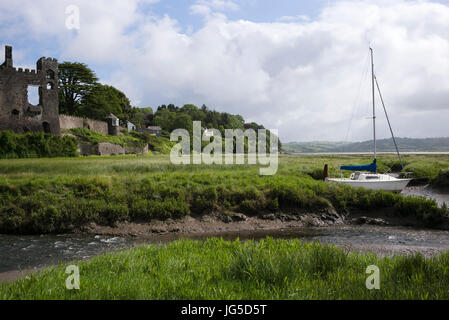 Der Mündung des Fluss Taff in Laugharne, Carmarthenshire, Wales, UK Stockfoto