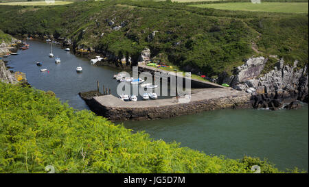 Ein Blick vom Pembrokeshire Coast Path, über Porthclais Harbour, St. David's, Wales, UK Stockfoto