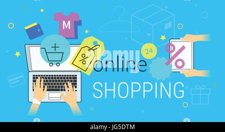 Online-shopping auf Laptop-Konzept-Vektor-illustration Stock Vektor