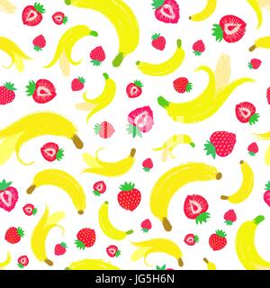 Banane Erdbeere gemalten Hintergrundmuster Stock Vektor