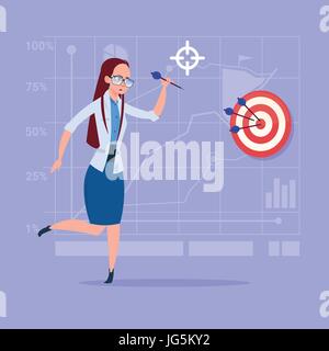 Business-Frau halten Pfeil Hit Zielkonzeptes erfolgreiche Ziel Stock Vektor