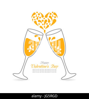 Abbildung Weingläser von Champagner und Farbtupfer in Form Herz für Happy Valentines Day- Stockfoto